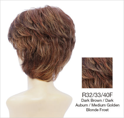 r32-33-40f dark brown auburn w med golden blonde frost